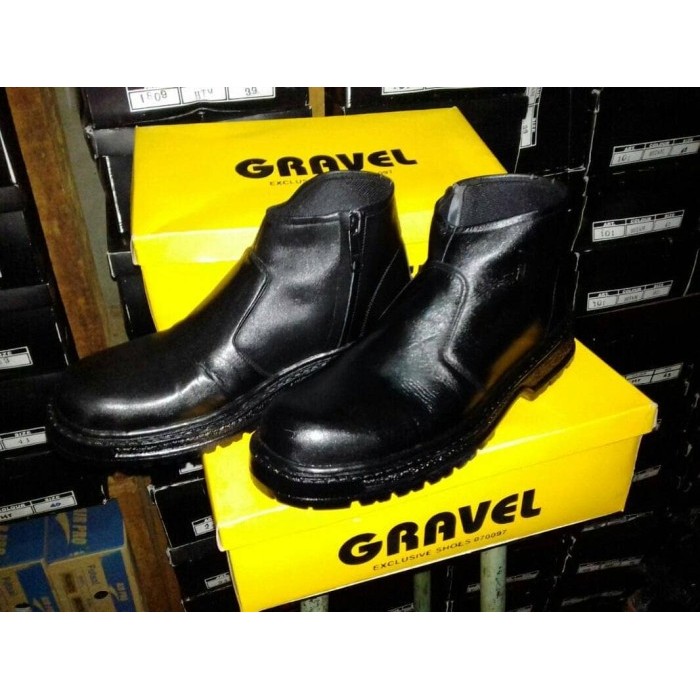 Sepatu Safety kulit asli Resleting samping
