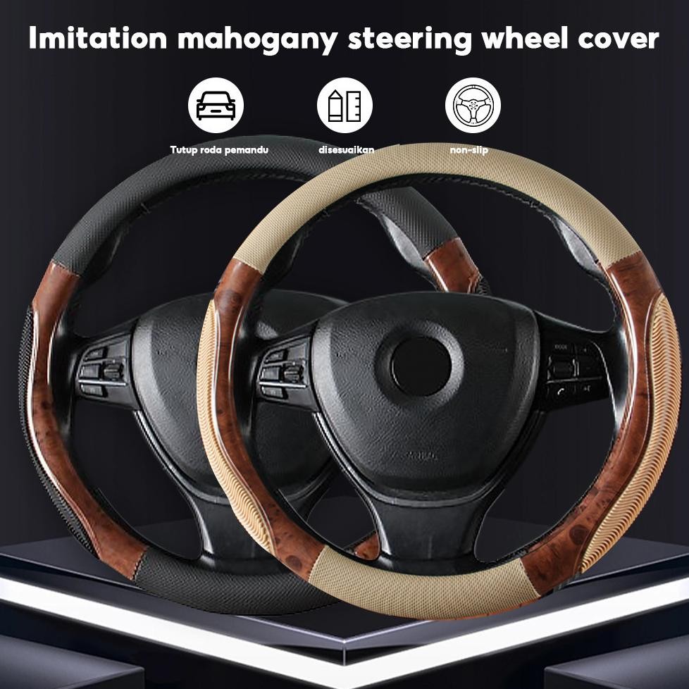 (POTONGAN HARGA) cover stir sarung setir mobil motif kayu kulit Sintetis Universal Semua Ukuran stee