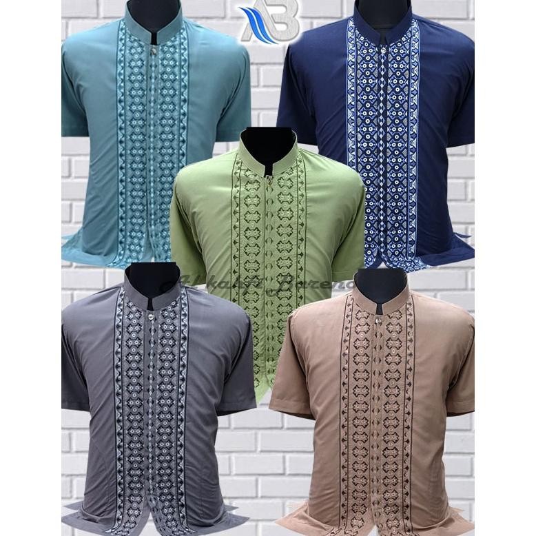 Baju Koko Pria Dewasa Lengan pendek Al qadr/AB Al kahfi Bareno Katun COD