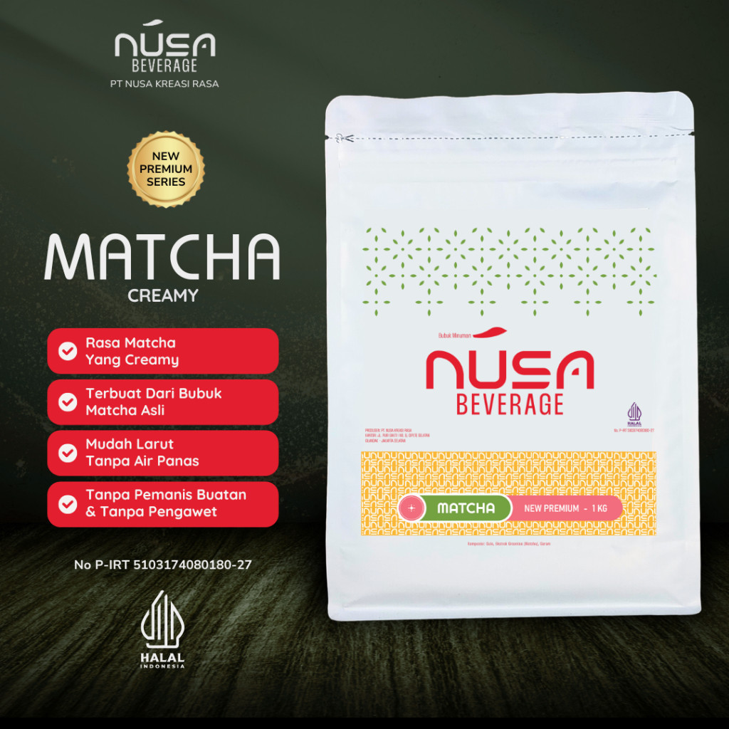 

NUSA BEVERAGE Matcha Premix Powder 1Kg Untuk Bisnis Coffee Shop & Bar & Lounge