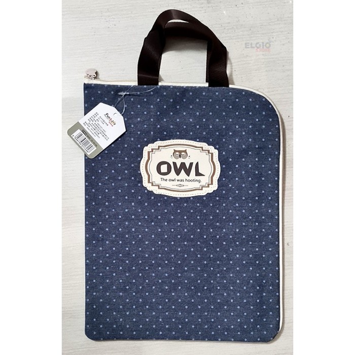 

Tas Map Korea Motif Burung Hantu OWL Document Organizer Biru Navy