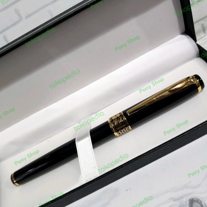 

Farizal - Pulpen Promosi Metal Roller Ball 720 Lq Black Gold Trim Klip Emas