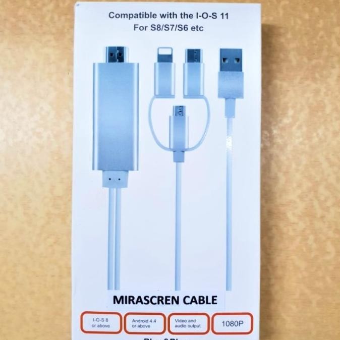 Kabel MHL 3 in 1 Hp ke Tv Mirascreen Android IOS ke TV HDMI Via Kabel
