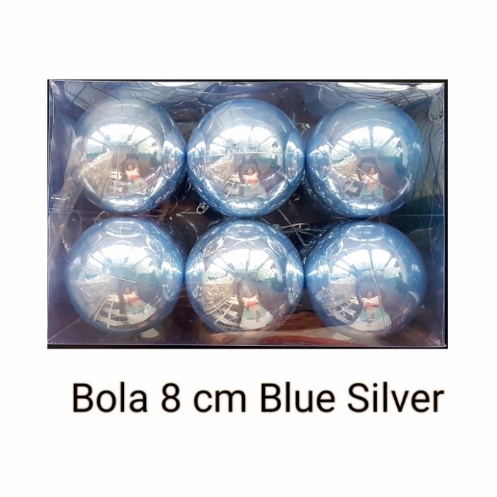 BOLA NATAL - BOLA NATAL BIRU SILVER SHINY 8CM ISI 12 PCS