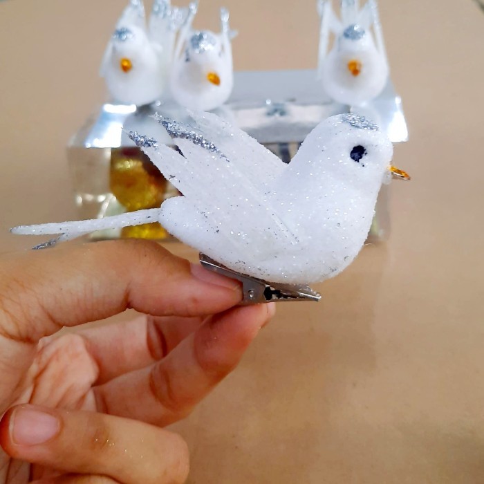 DEKORASI BURUNG PUTIH SET 3 JEPIT BURUNG MERPATI HIASAN POHON NATAL