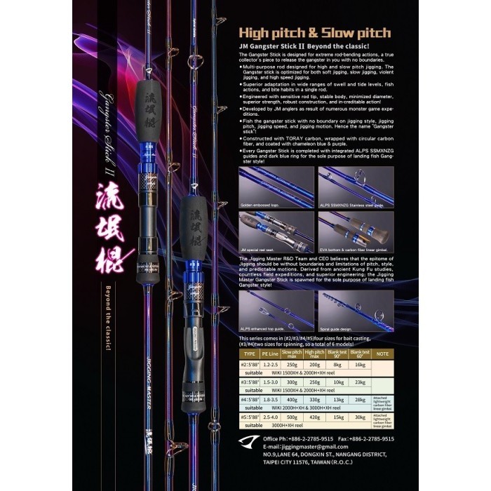 Jigging Master Gangster Stick II #2S - 6'6" PE 1,2-3 Rod Spinning Joran Pancing Jigging Master Manci