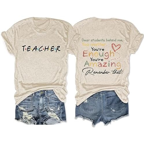 (1PC Dicetak Depan dan Belakang) Dear Students Behind Me T Shirt Kaos Hadiah Guru Lucu untuk Wanita 