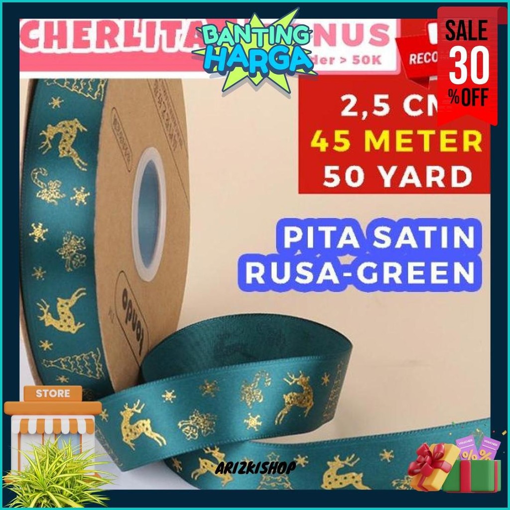 

45 Meter Pita Natal Christmas Ribbon Emboss Emas 50 Yard Packaging Kado Hampers Diskon