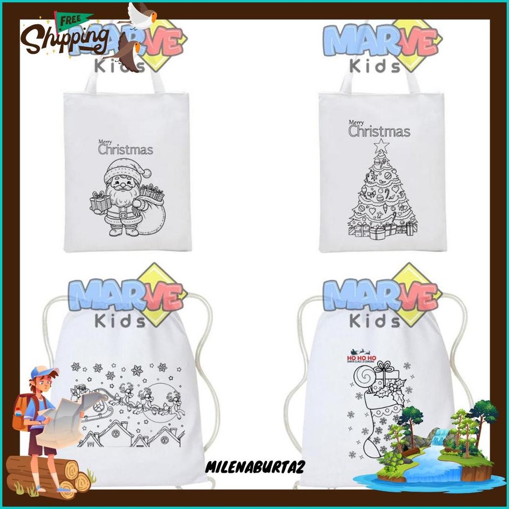 Totebag Tote Bag Natal Merry Christmas Lucu Goodie Bag SouvenirUltah Ulang Tahun Tas Kanvas Anak Kil