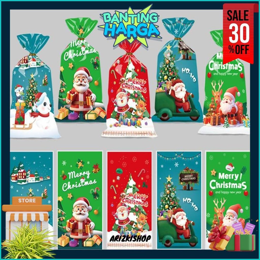 

50 Pc Plastik Kemasan Bingkisan Kue Cookies Snack Hamper Kado Edisi Natal Merry Christmas Diskon