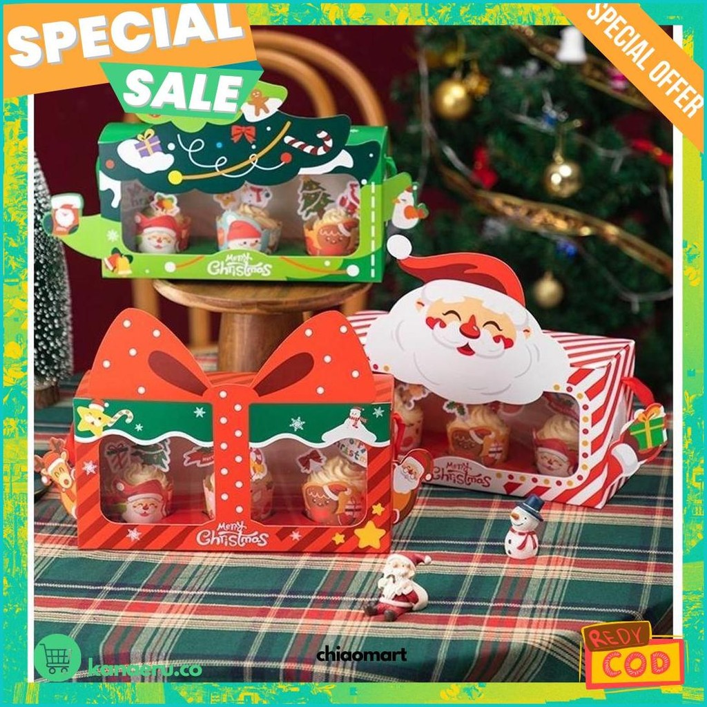 

Paperbox Cupcake Kotak Ivory Dus Kue Pudding Lubang Tema Christmas Natal Box Handle Souvenir Motif Diskon