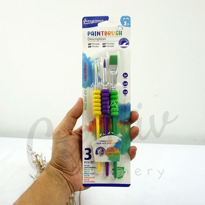 

BEBAS ONGKIR - Giorgione Art Brush With Handle 3 pcs Round Flat Kuas Lukis Anak Set G-180-3A