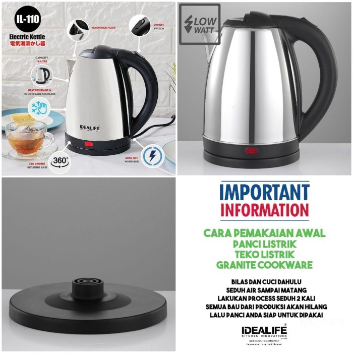 PRODUK READY IDEALIFE - Electric Kettle/ Teko Listrik (1.8Litre) (IL-110)