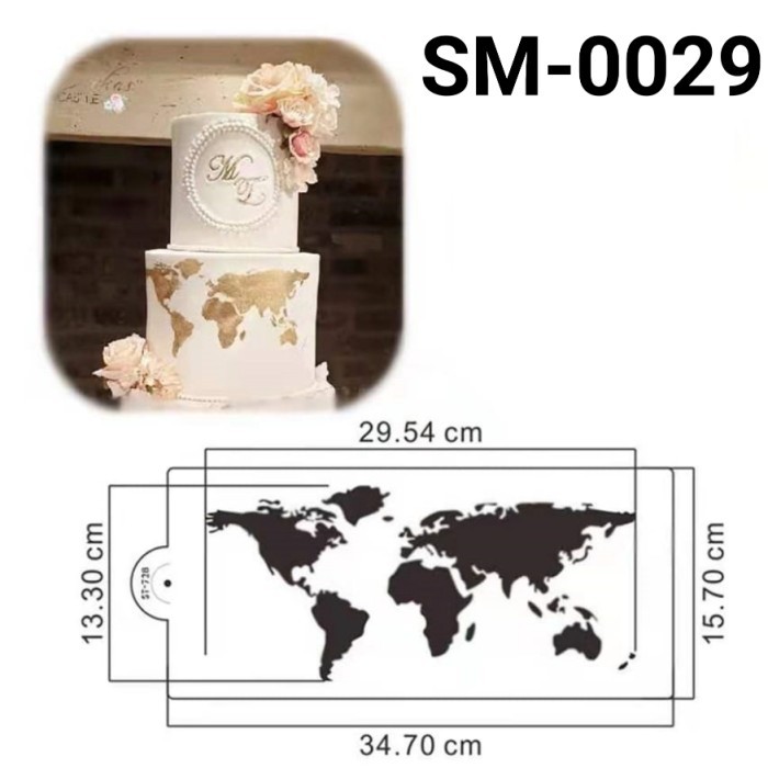 

(:(:(:(] SM-0029 Cake stencil stensil sablon pinggiran kue peta dunia world map