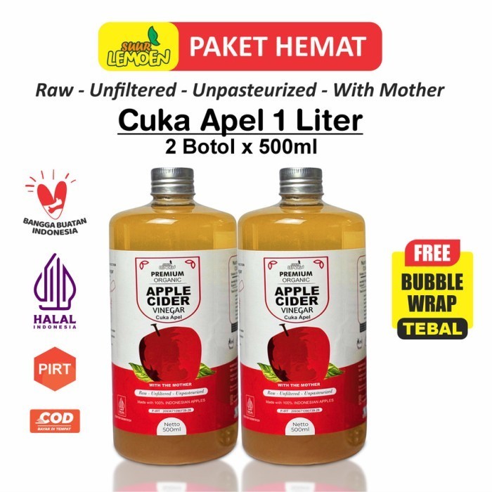 

DISKON Cuka Apel Organik 1 Liter Apple Cider Vinegar Premium With The Mother - CUKA 2 X 500ML - CH91