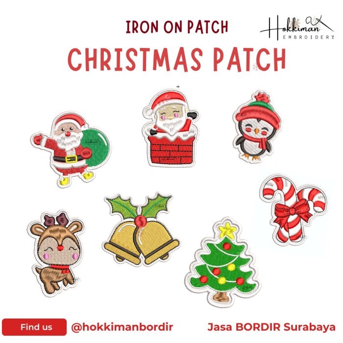 

&<&<&<&] Christmas Patch / Emblem Bordir Pohon Natal Santa Gingerbread