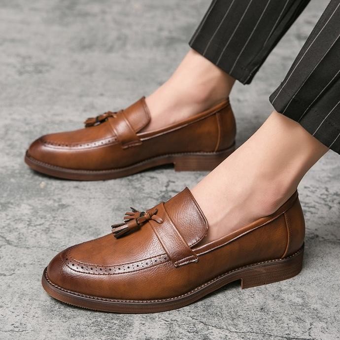 Import Kulit Sapi Asli Sepatu Pria Penny Tassel Loafer Sepatu Pantofel GUSLM