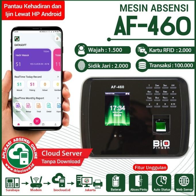 BEBAS ONGKIR - Mesin Absensi Wajah Jari Kartu BioFinger AF-460 USB LAN Cloud Baterai