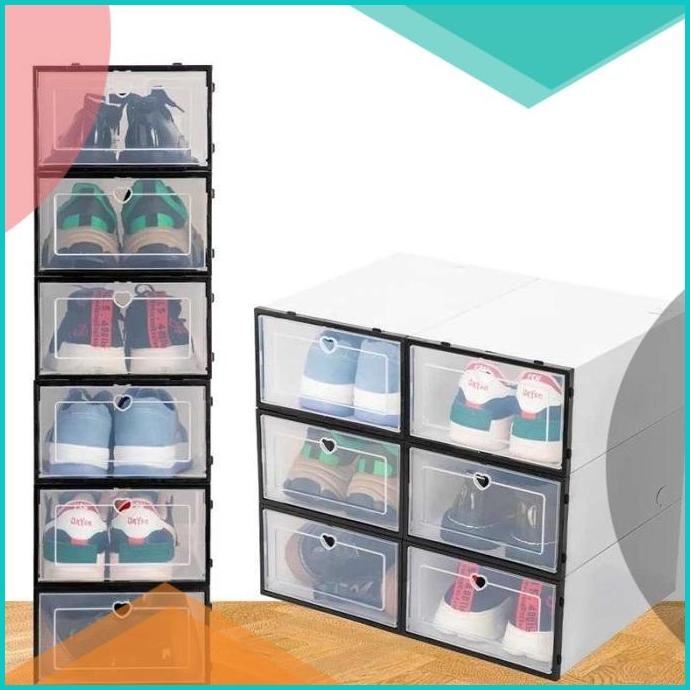 Rak Sepatu Plastik Kotak Sepatu Rakit Transparan Anti Debu Shoe Box De