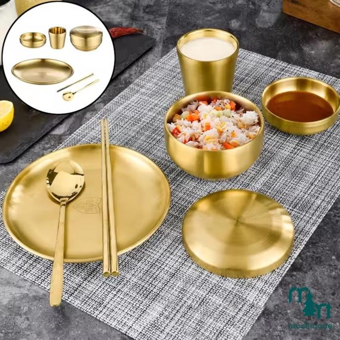 KOREA WESTERN GOLD TABLEWARE STAINLESS STEEL SET EMAS DEKORASI PERALATAN MAKAN SULTAN PIRING GELAS S
