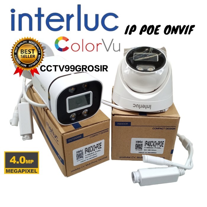 Ip Camera Edge Interluc IP40X+POE Asli 4MP CCTV Outdoor / Indoor NVR