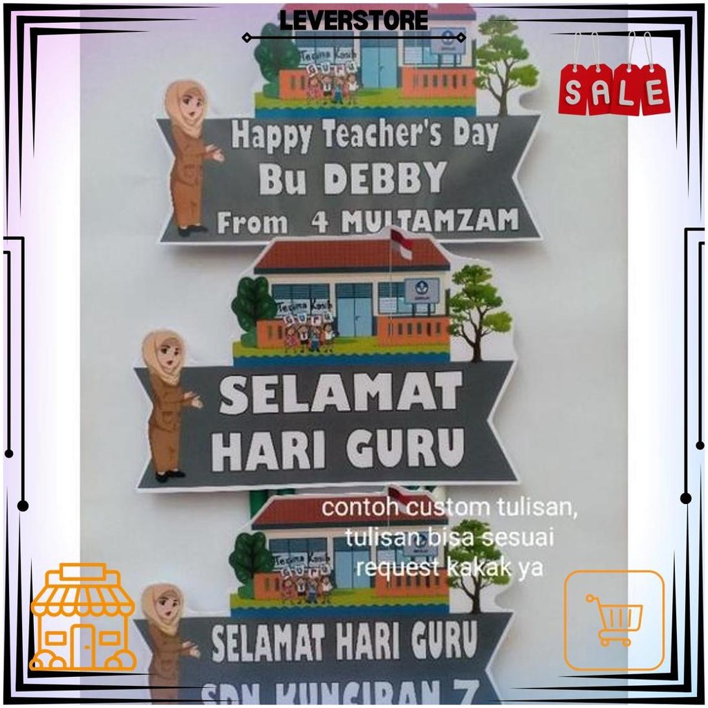 Topper Cake - Hiasan Kue - Hiasan Tumpengan Tema Hari Guru Bisa Custom Tulisan D Cod