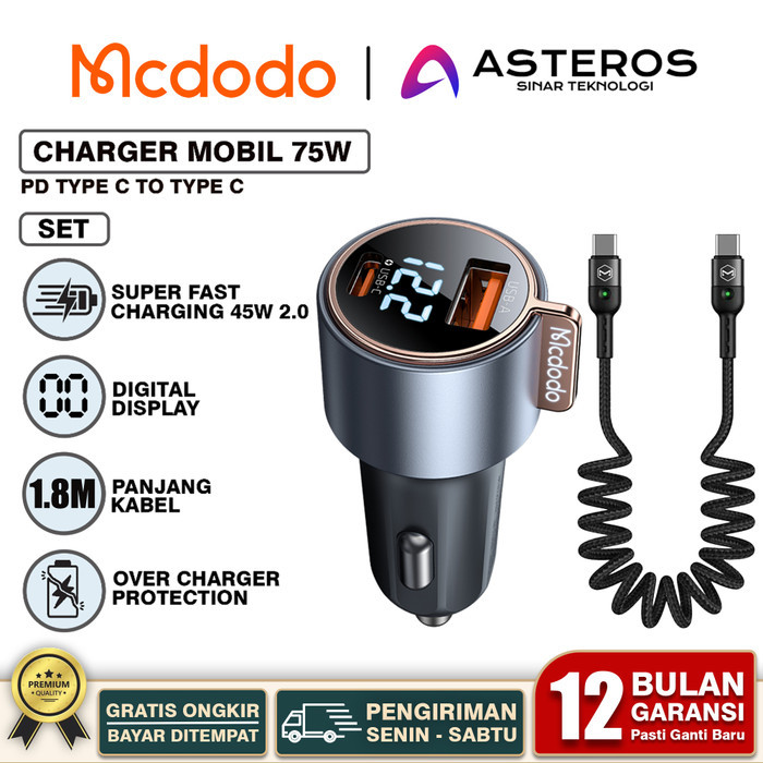 MCDODO Car Charger Mobil Samsung PD Type C Fast Charging 25W 45W 75W