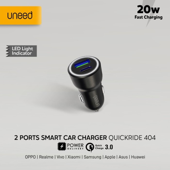 Uneed Intelligent Charging Car Charger Dual USB Port - UCCH03 - Black