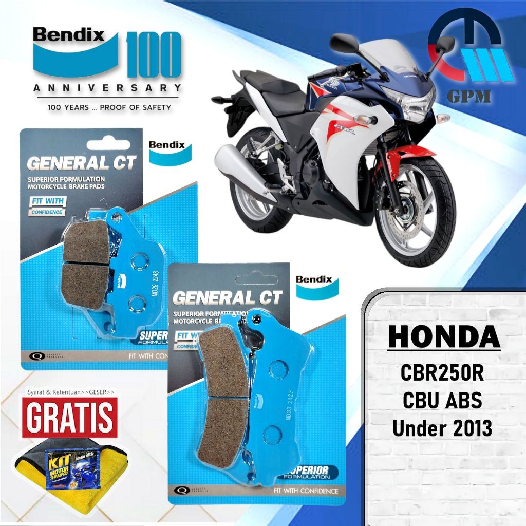 Kampas rem CBR250R CBR 250 R CBU ABS Honda Bendix Kampas rem Depan dan Belakang