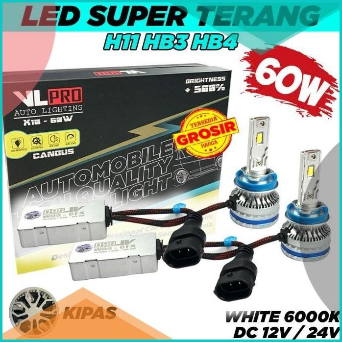 Led h11 hb3 hb4 vlpro x10 60w putih headlamp foglamp super terang 11OK