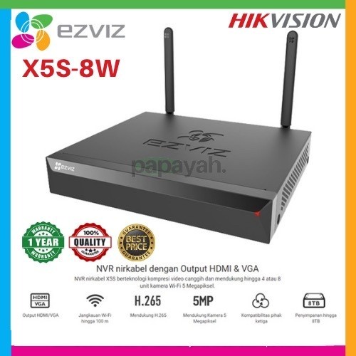 (Terbaik) Ezviz Cs-X5S-8W Nvr Cctv Wireless 8Ch / 8 Channel H.265 1080P