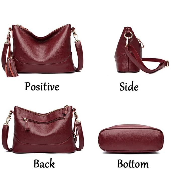 tas kulit wanita asli kulit - tas selempang kulit wanita 2 strap kulit