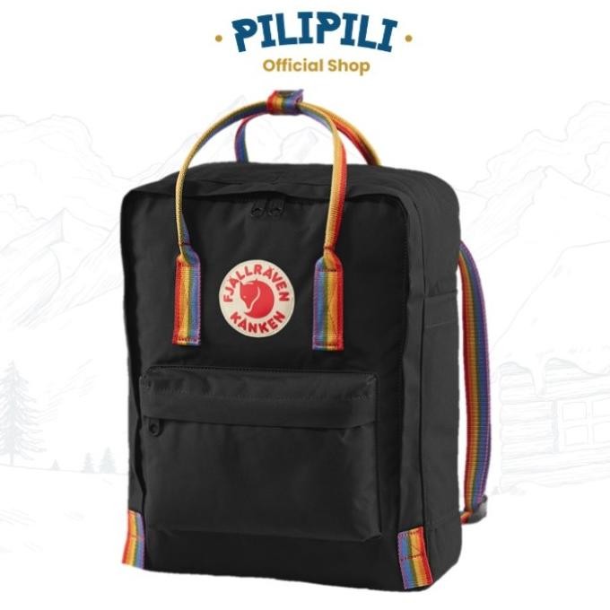 Tas Ransel Fjallraven Kanken ORIGINAL Black - Rainbow Pattern Backpack