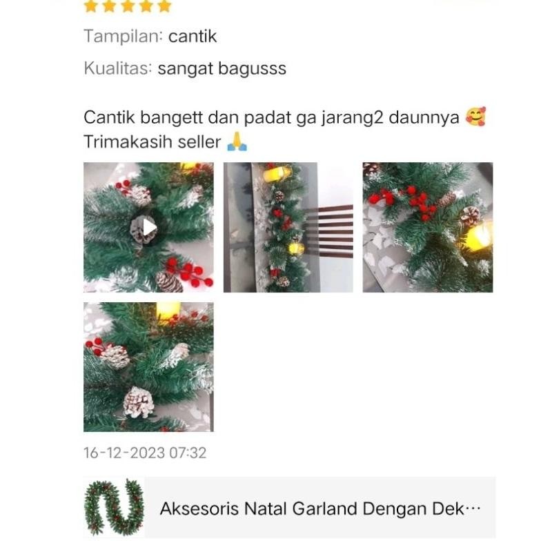 JHY Aksesoris Natal Garland Dengan Dekorasi / Garland Hias Ornamen Natal 1,8M