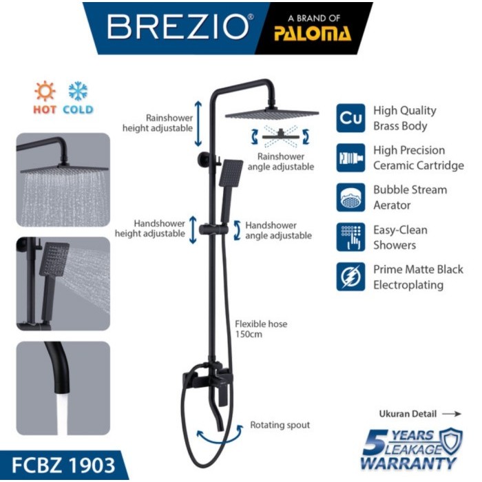 BREZIO FCBZ 1903 KERAN SHOWER BLACK MIXER TIANG SHOWER HITAM