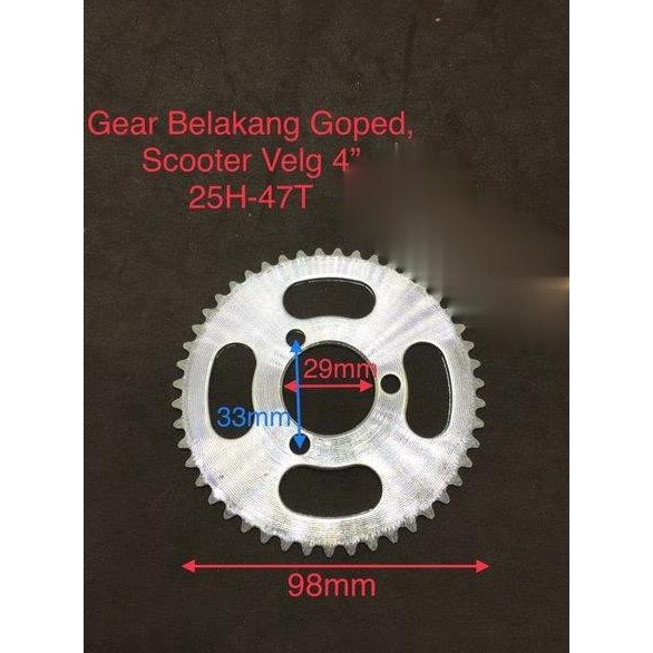 Gear Belakang Goped Skuter Engine 25H-47T Velg 4Inch Original