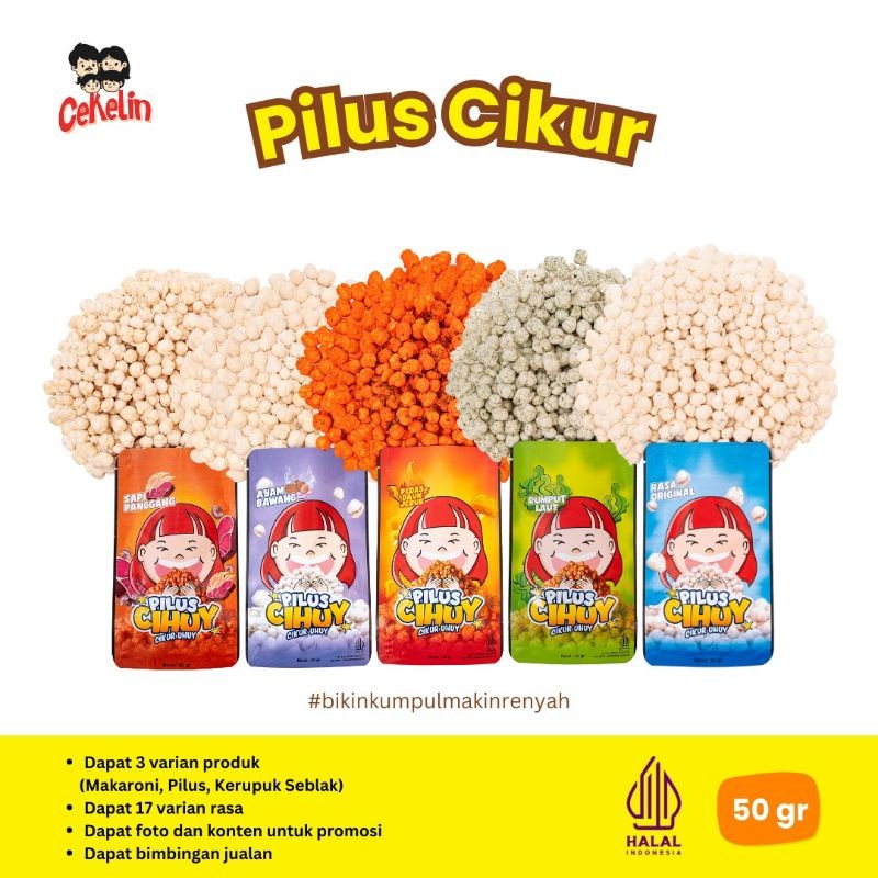 

Cekelin Pilus 50Gr / Rasa Lengkap / Halal MUI / Aman PIRT/ Cemilan Enak Murah / Cemilan Favorit Artis / Cemilan Viral