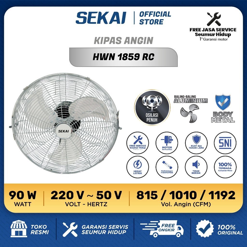 SEKAI Kipas Angin Dinding Remote Tornado / Kipas Angin Gantung 18 Inch - HWN 1859