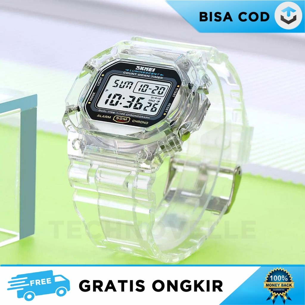 SMARTWATCH SPORT JAM TANGAN DIGITAL TRANSPARAN PRIA WANITA FITUR LED