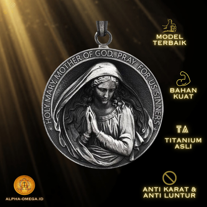 Azzatun - Kalung Bunda Maria Titanium Model Vintage Antik Katolik Pria Wanita