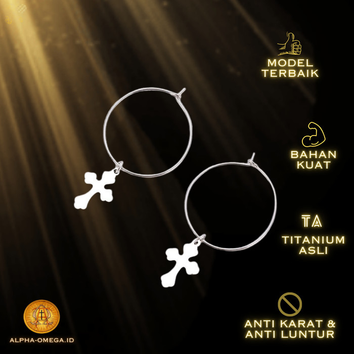 Azzatun - Anting Salib Wanita Kristen Titanium Stylish - Anting Salib Cantik