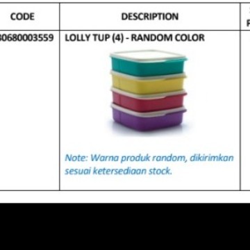 Produk Ready Tupperware Lolly Tup 4pcs warna warni tempat makan sekat tutup kuning