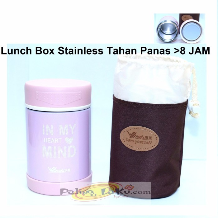 Produk Ready Lunch Box 500ml Stainless Tahan Panas 8 Jam Food Grade + Tas - Pink