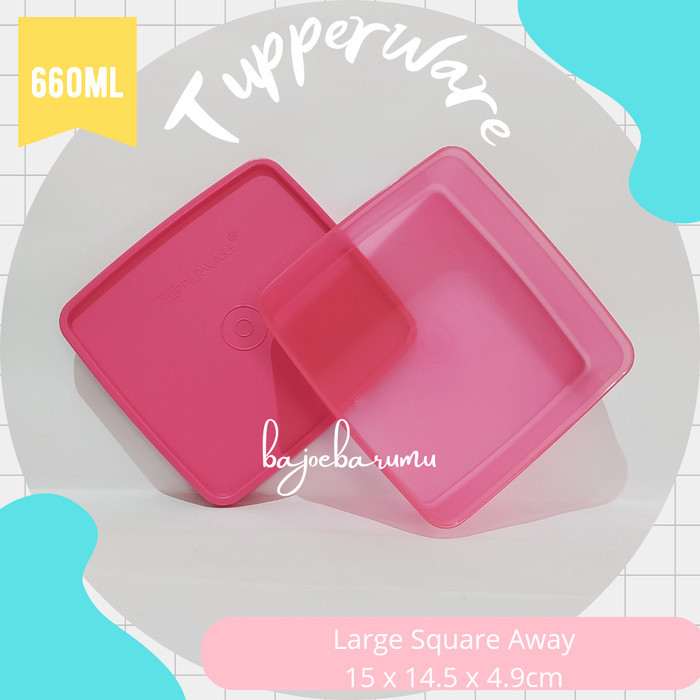 Produk Ready TUPPERWARE Large Square Away Kotak Makan Lunch Box Tempat Bekal PINK