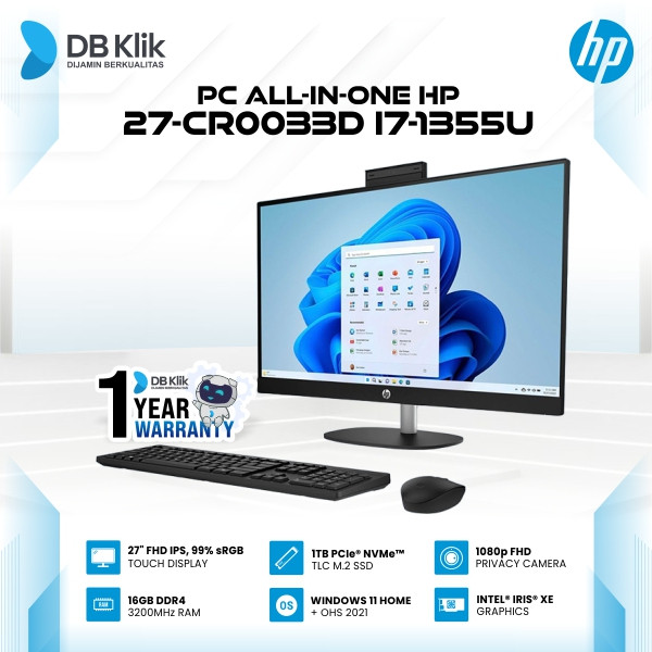 Hp Pc Aio 27-Cr0033D I7-1355U 16G (2X8G) / 1Tb 27" Win Ohs Black Touch