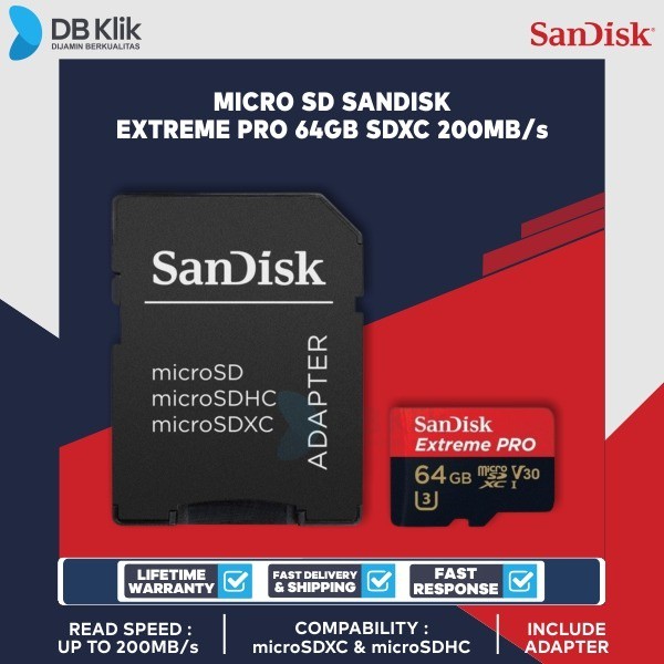 Sandisk Extreme Pro 64GB MicroSDXC U3 A2 V30 - Kartu Memori Kamera