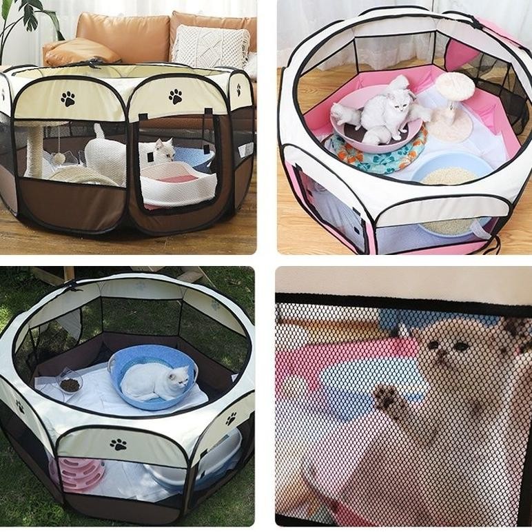 Kandang Pagar Tenda Lipat Portabel Dengan 8 Panel Kurungan Anjing Kucing