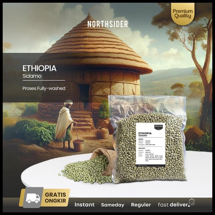 

Green Bean Arabika Ethiopia Sidamo Fully Washed - Biji Kopi Mentah