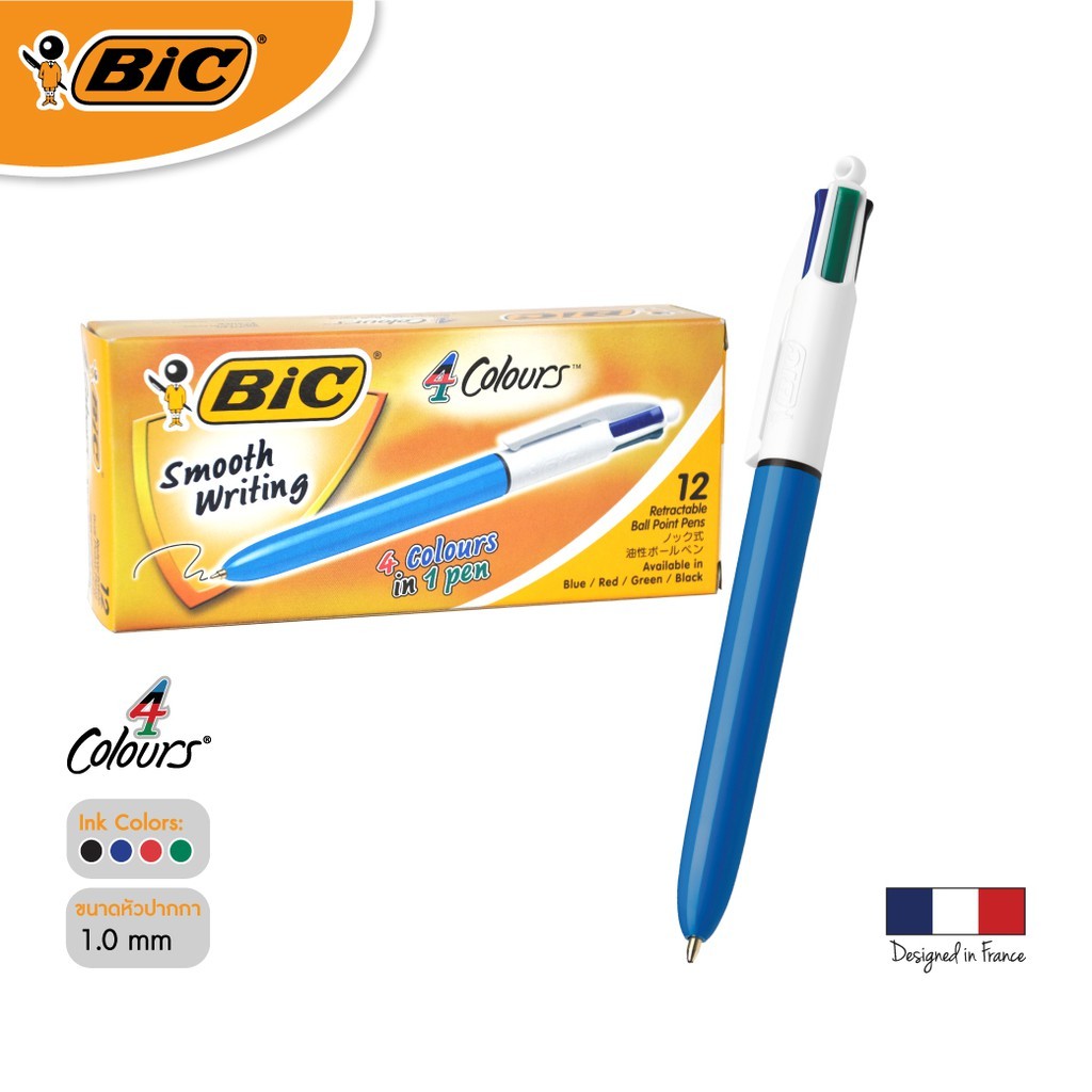[Toko Resmi] Pulpen Besar BIC 4 Warna Tinta Bolpoin Sedang 4in1 Ujung Pena 1,0 mm. Pegangan Nomor 12