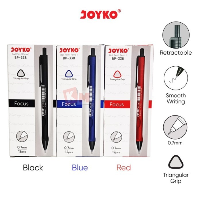 

Ball Pen Pulpen Pena Joyko BP-338 Focus 0.7 mm Hitam Biru Merah 12 Pcs